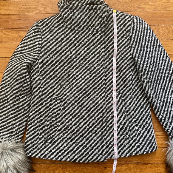 Ann Taylor Black and White Striped jacket with Faux Fur Cuffs - Picture 2 of 6